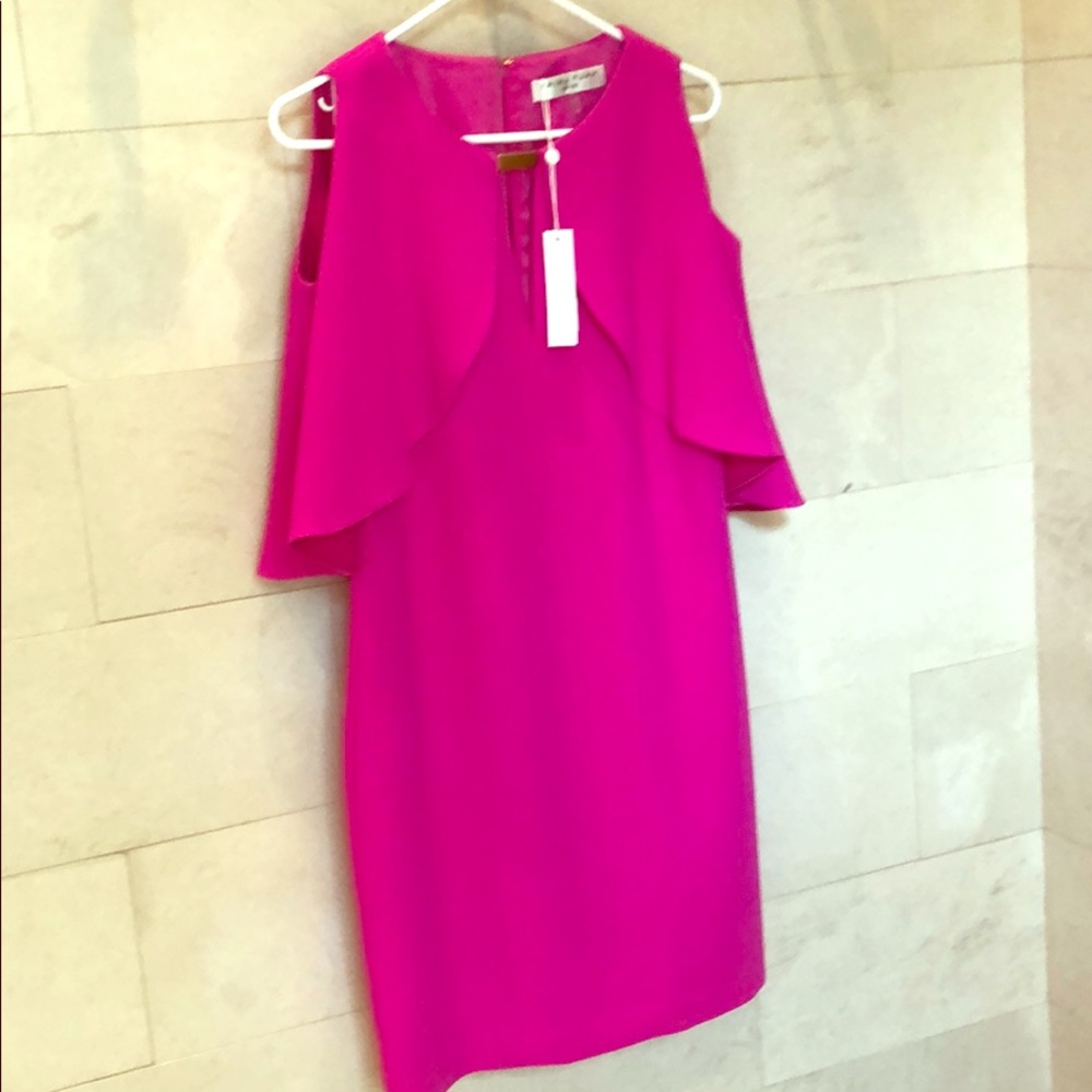 Trina Turk hot pink dress with attached cape